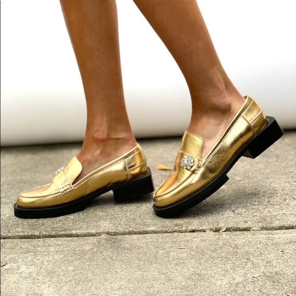 Ganni gold loafers Clearance